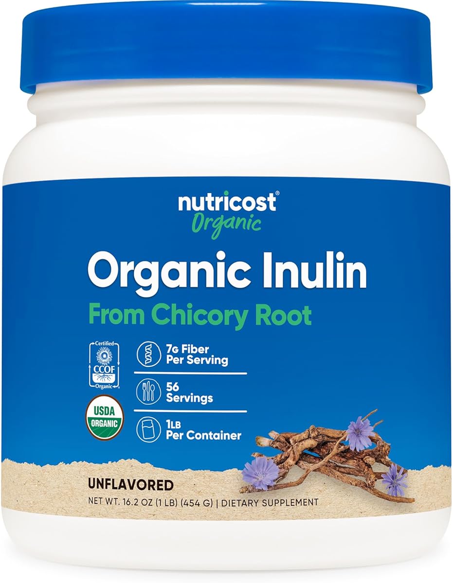 Nutricost Organic Inulin Powder 1LB (454 Grams) 7 Grams of Fiber Per Serving - from Chicory Root - Certified USDA Organic