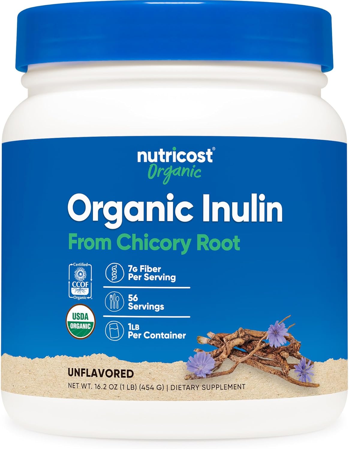 Nutricost Organic Inulin Powder 1LB (454 Grams) 7 Grams of Fiber Per Serving – from Chicory Root – Certified USDA Organic