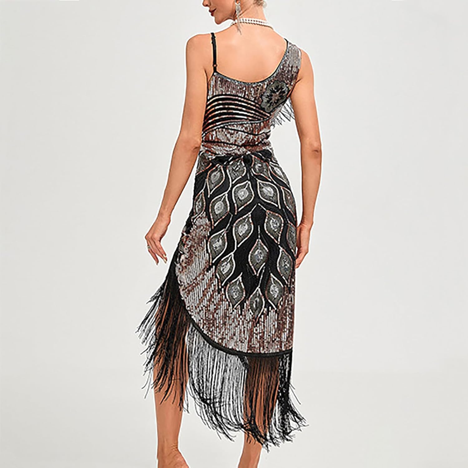 Women's Flapper Dress Paisley Sequin Beaded Fringed 1920s Style Dress Vintage Gatsby Dress Prom Evening Dresses