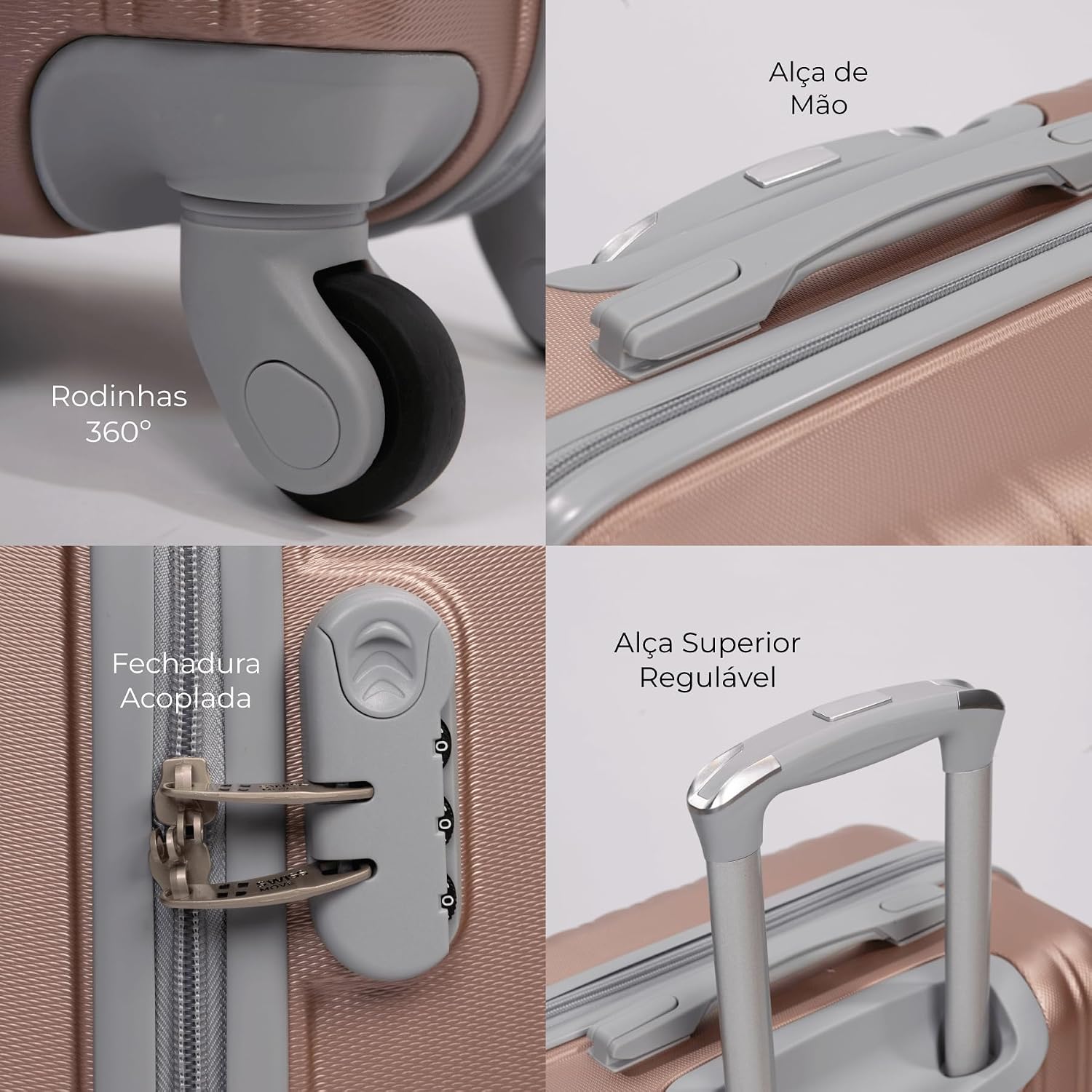 Kit de malas de viagem P/M/G Londres Swiss Move Rose Kit de malas de viagem P/M/G Londres Swiss Move Rose