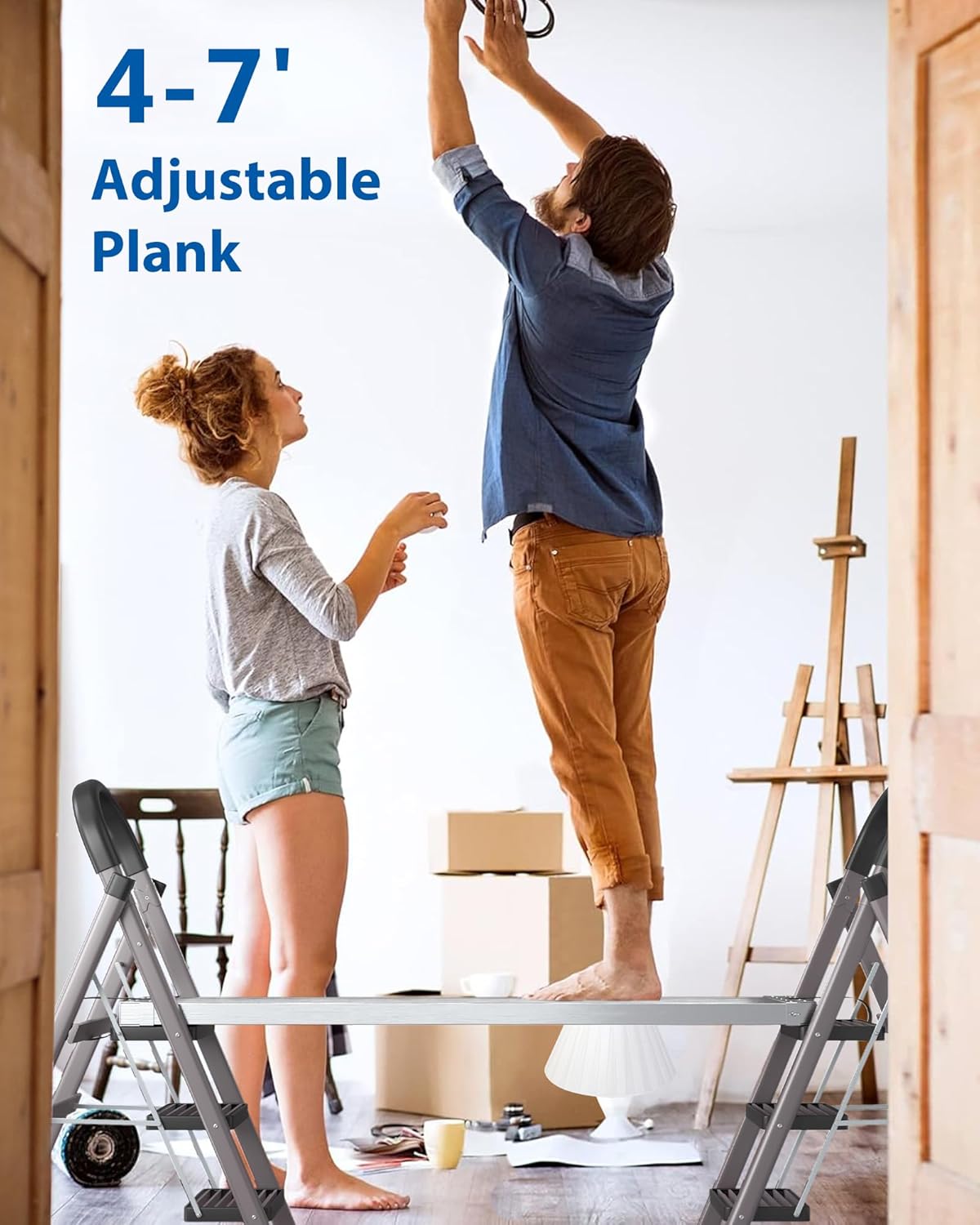 Aluminum Work Plank, 4-7Ft Telescoping Plank, 440Lbs Capacity Aluminum Extension Boards, Aluminum Scaffolding Plank with Skid-Proof Platform Scaffold Ladder Accessory