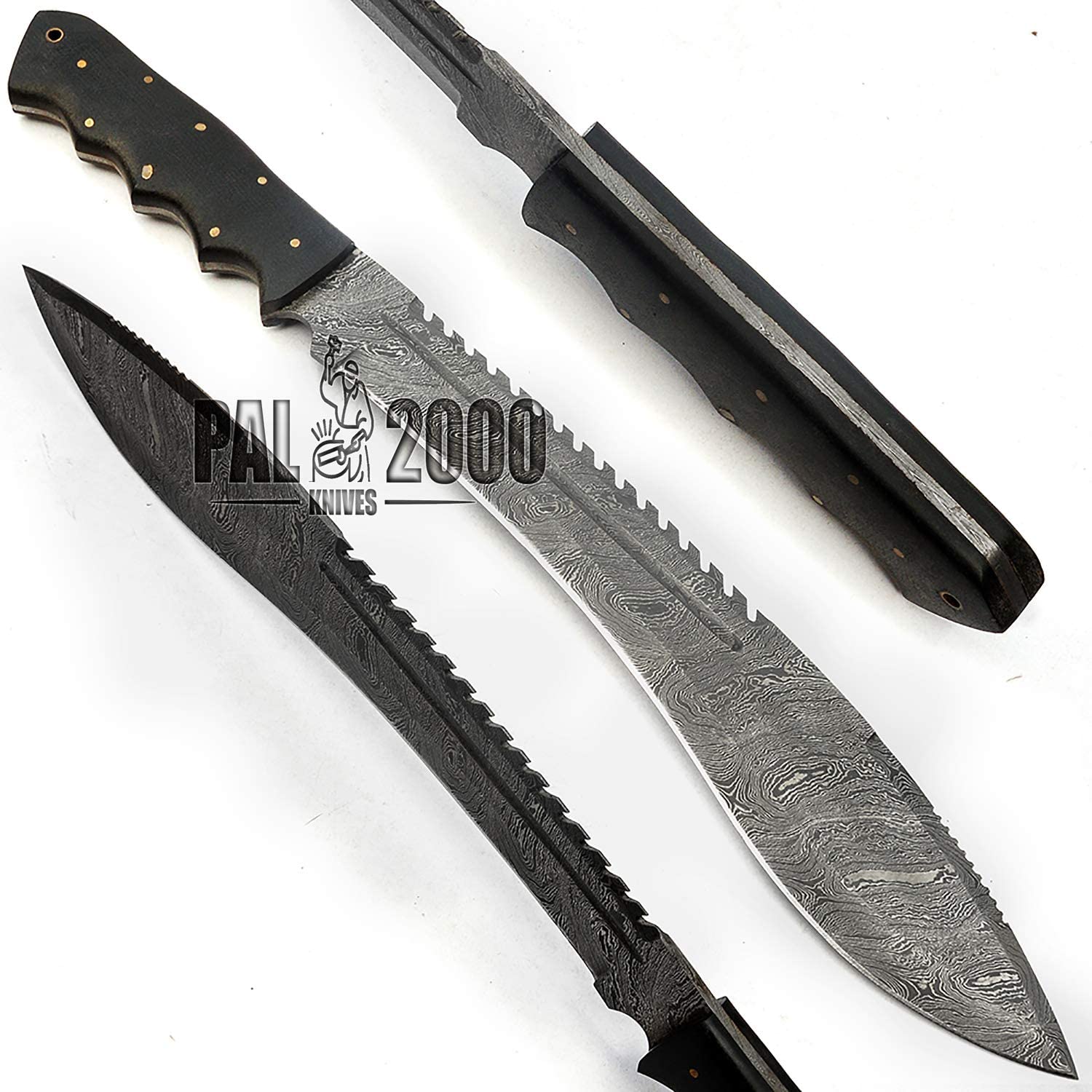 PAL 2000 KNIVES Custom Handmade Damascus Steel 20 Inches Hunting Knife - Micarta Handle with Sheath 9052