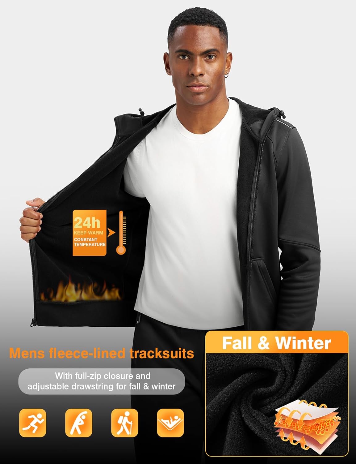 TBMPOY Mens Fleece Lined Hooded Tracksuits Sweatsuits 2 Piece Sets Winter Thermal Jogging Track Sweat Suits Warm Up Outfits - Image 3