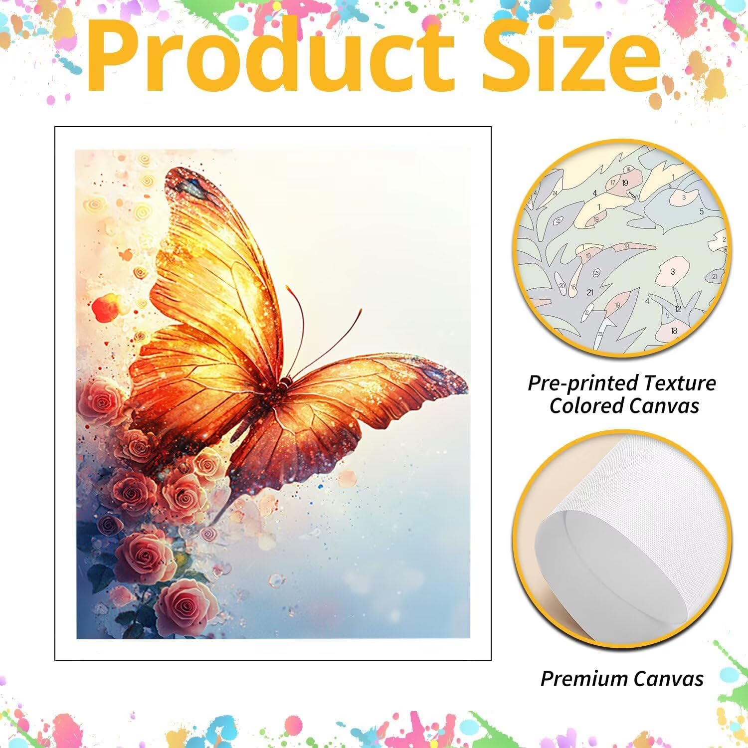 WEISHIWE Malen nach Zahlen Erwachsene Schmetterling mit Rose, 70x90cm x-368 | Malen nach Zahlen Erwachsene Leinwand Kit, DIY Handgemalt Ölgemälde Set mit 3-Pinseln und Acrylfarbe für Wanddeko,Ohne Rahmen