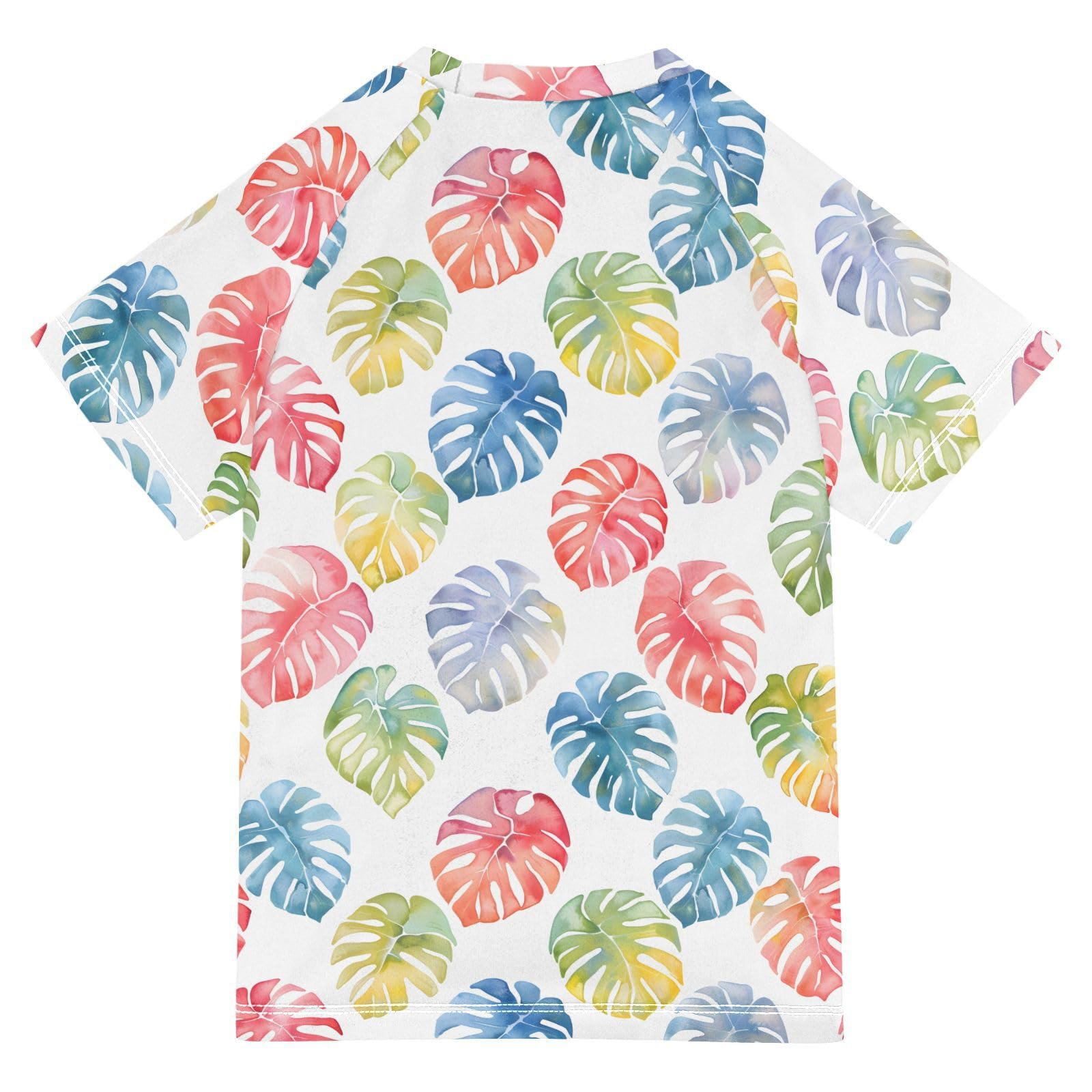 Boys Rash Guard Short Sleeve Swim Shirts for Boys Watercolor Monstera Sun Protection 7-8T