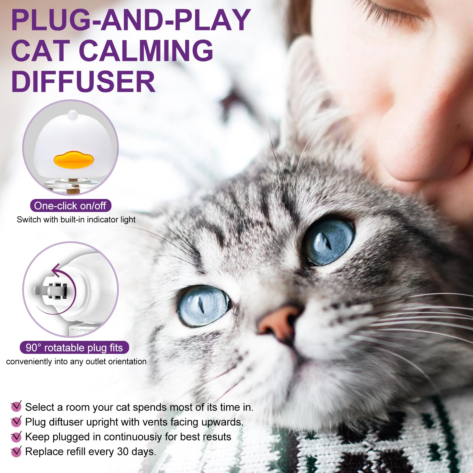 SLE Cat Pheromones Calming Diffuser: 1 Cat Calming Diffusers & 3 Refills, Relieve Anxiety Stress Reduce Spraying Fighting and Scratching Fits All Cats & Kittens - image 6