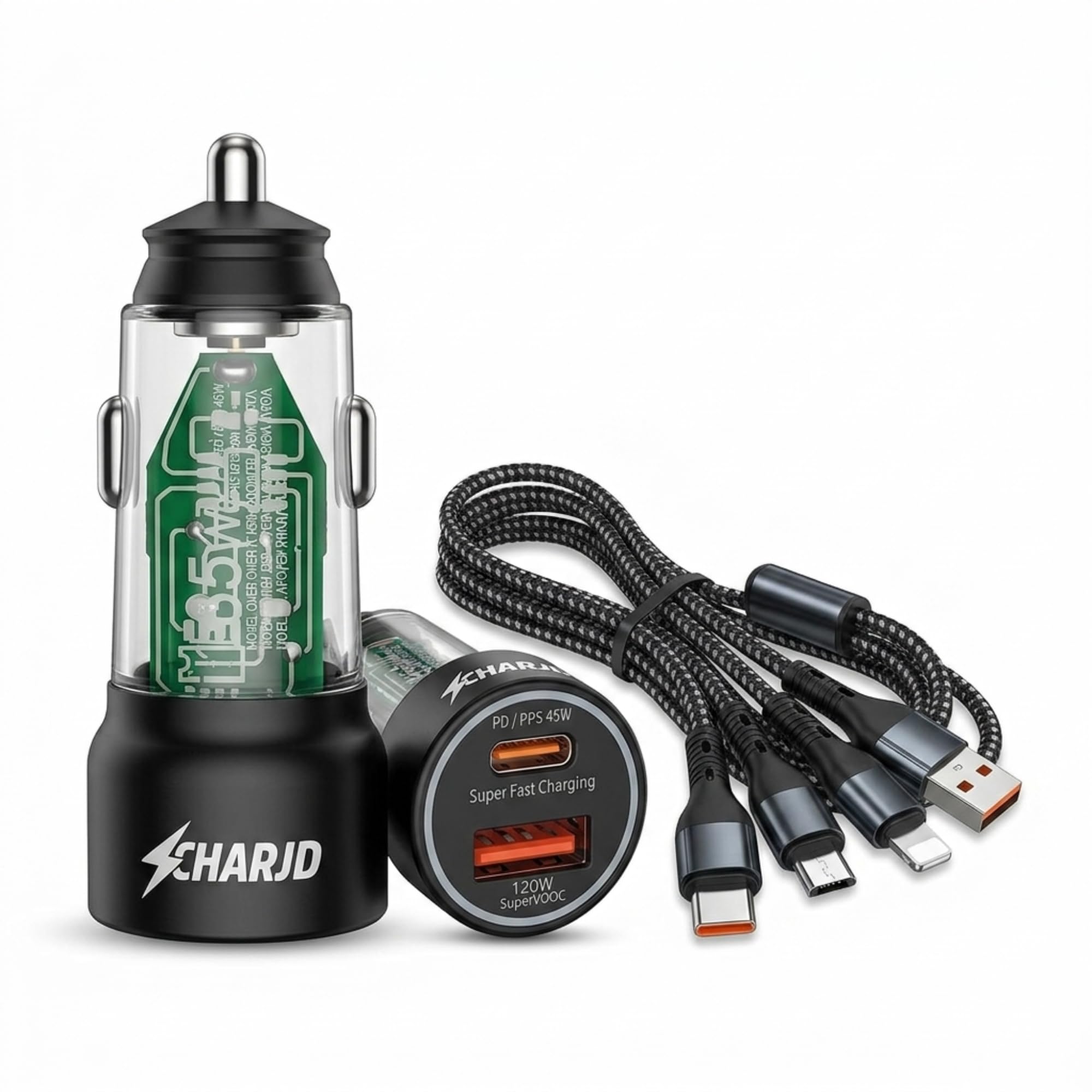 165W Fast Charging Car Charger | Dual Port Type C Laptop Charger for Car | Hyper Speed SuperVOOC & PD Car Charging Adapter Kit with 3-in-1 Braided Multi-Connector Cable-image-41