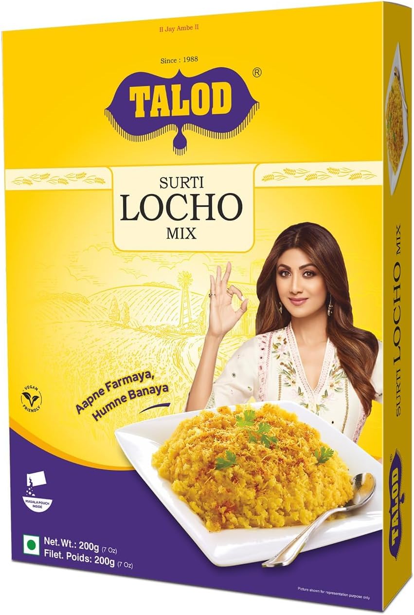 Talod Surti Locho Flour Instant Mix - 200g | Homemade Natural & Fresh Ready to Cook Breakfast Premix | No Artificial Flavour & Colour Added | Authentic Street-Style Taste Gujarati Snack - Pack of 4