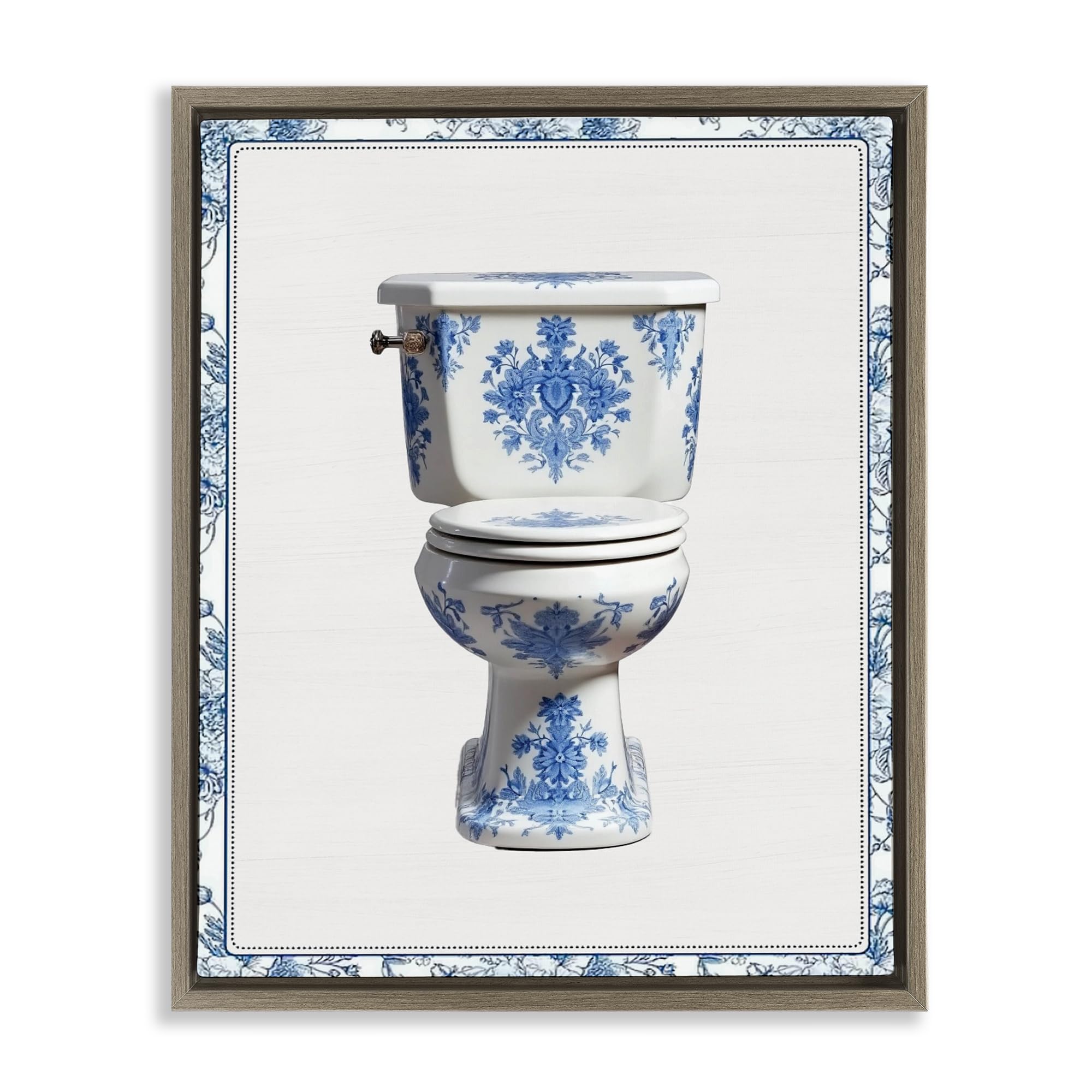 'Vintage Chinoiserie Toilet'| Floating Frame Canvas Art