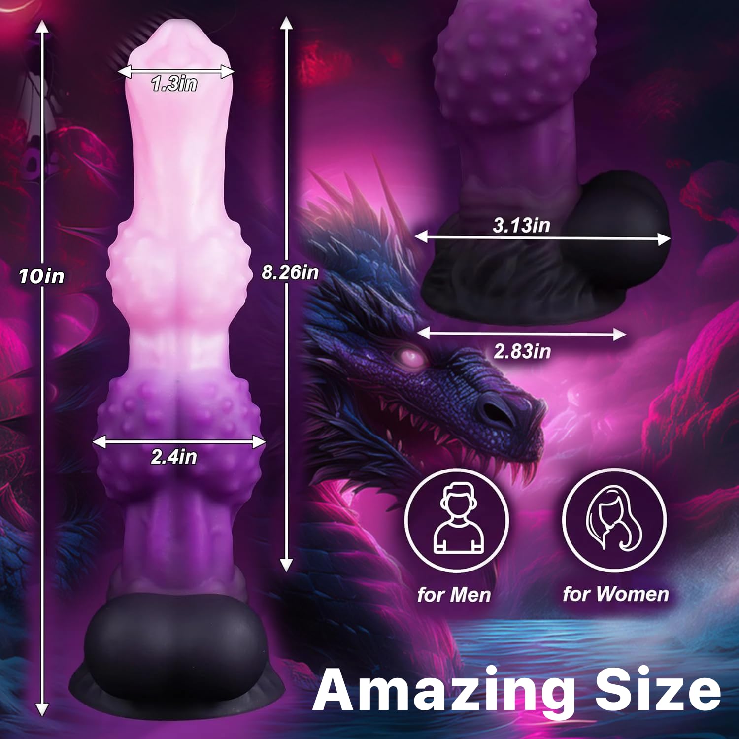 10" Monster Dildo with Knot Fantasy Horse Dildos Big Knots Huge Dragon Dong Thick Anal with Strong Suction Cup, Dog Knotted Penis for Women Sex Anal Toys for Men Gay Adult Toys for Women Men: Purple 2 Knots