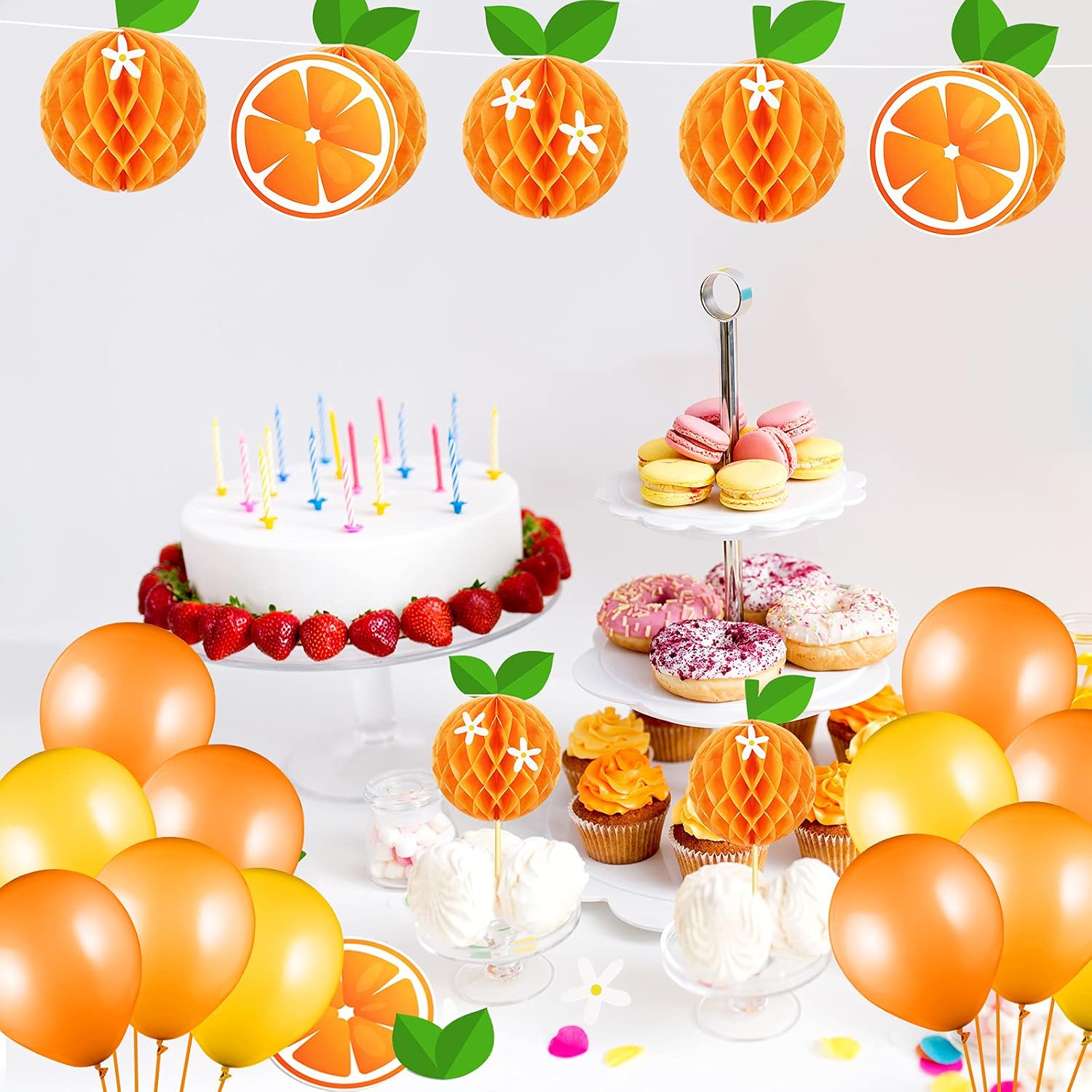 WILLBOND 9 Pcs Orange Honeycomb Balls Birthday Party Supplies Favors Table Centerpieces Tissue Paper Honeycomb Tabletop Hanging Decors Decorations for Party Baby Shower