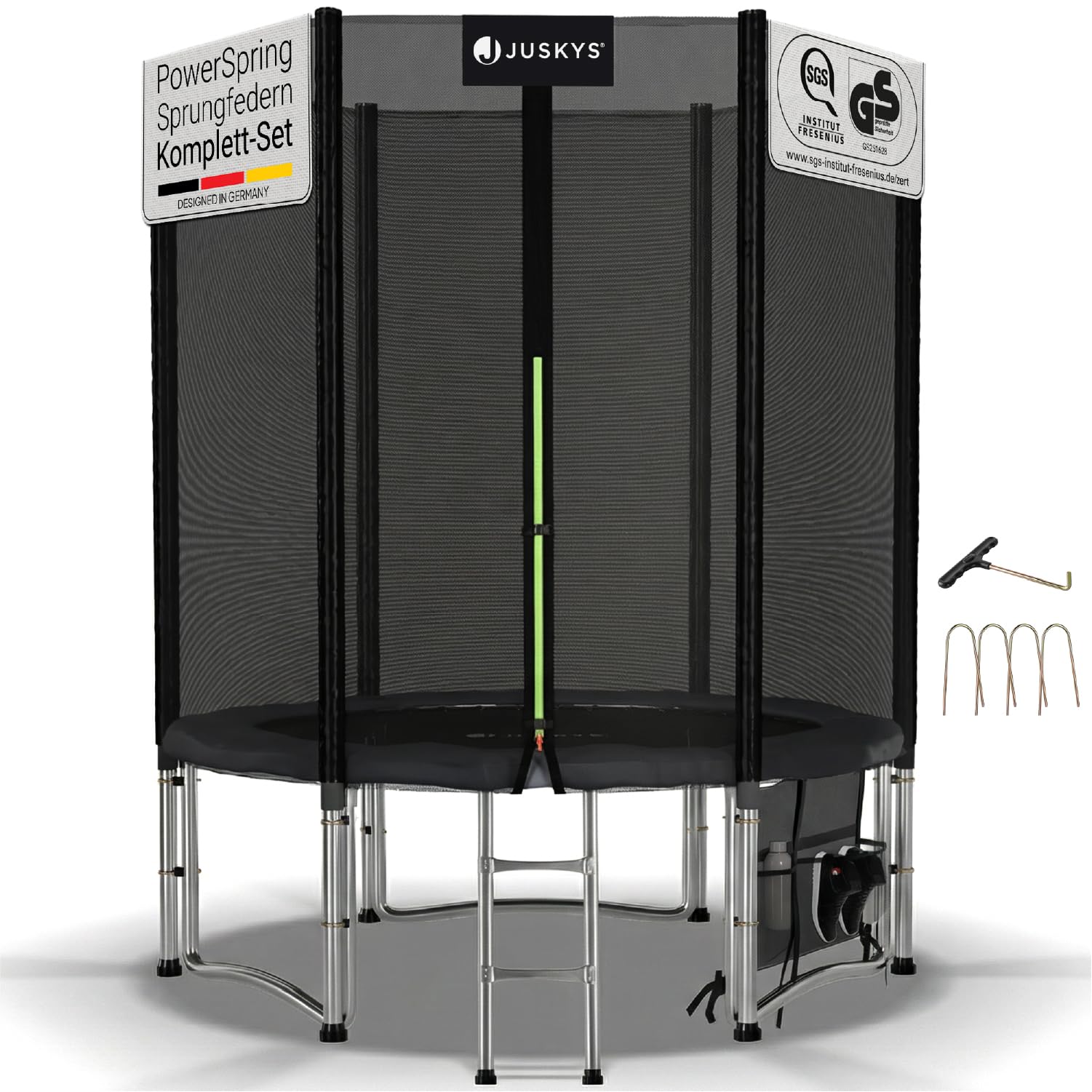 Juskys Trampolin JumpMaster S Ø 183 cm – Outdoor Gartentrampolin mit Sicherheitsnetz, Leiter & Bodenankern, PowerSpring Sprungfeder, bis 50 kg