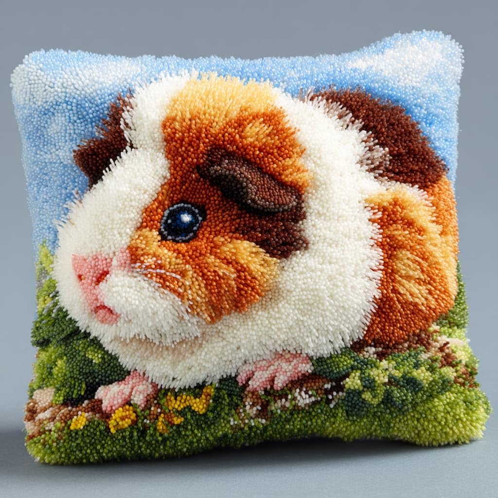 Taxpy DIY Latch Hooking Pillow Kits, Animal Guinea Pig Pillow Cover Preprinted Throw Pillow Needlework Crochet Yarns Latch Hook Cushion Making17x17inch