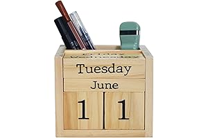Natural Pine Wood Block Perpetual Calendar Organizer