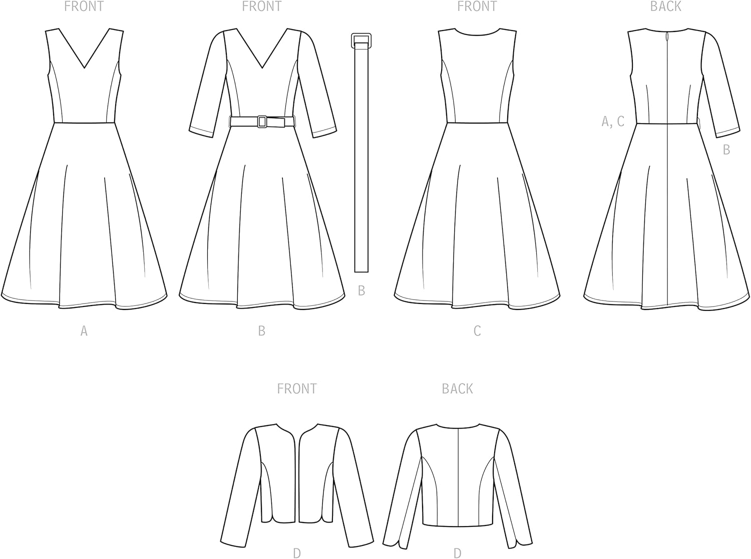 Simplicity S9473 Line Drawings of Dress and Jacket