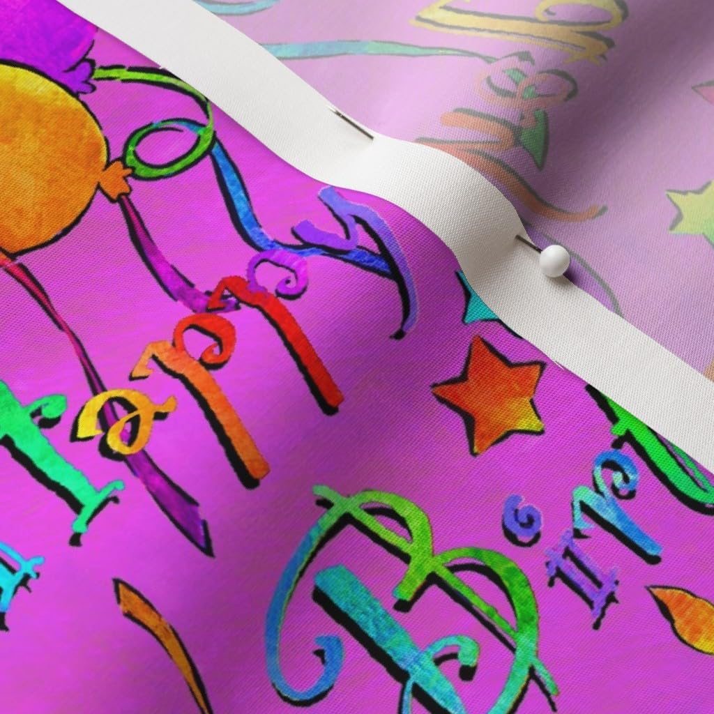 Spoonflower Fabric - Happy Pink Multi Colored All Over Watercolor Birthday Streamers Party Printed on Cotton Poplin Fabric by The Yard - Sewing Shirting Quilting Dresses Apparel Crafts