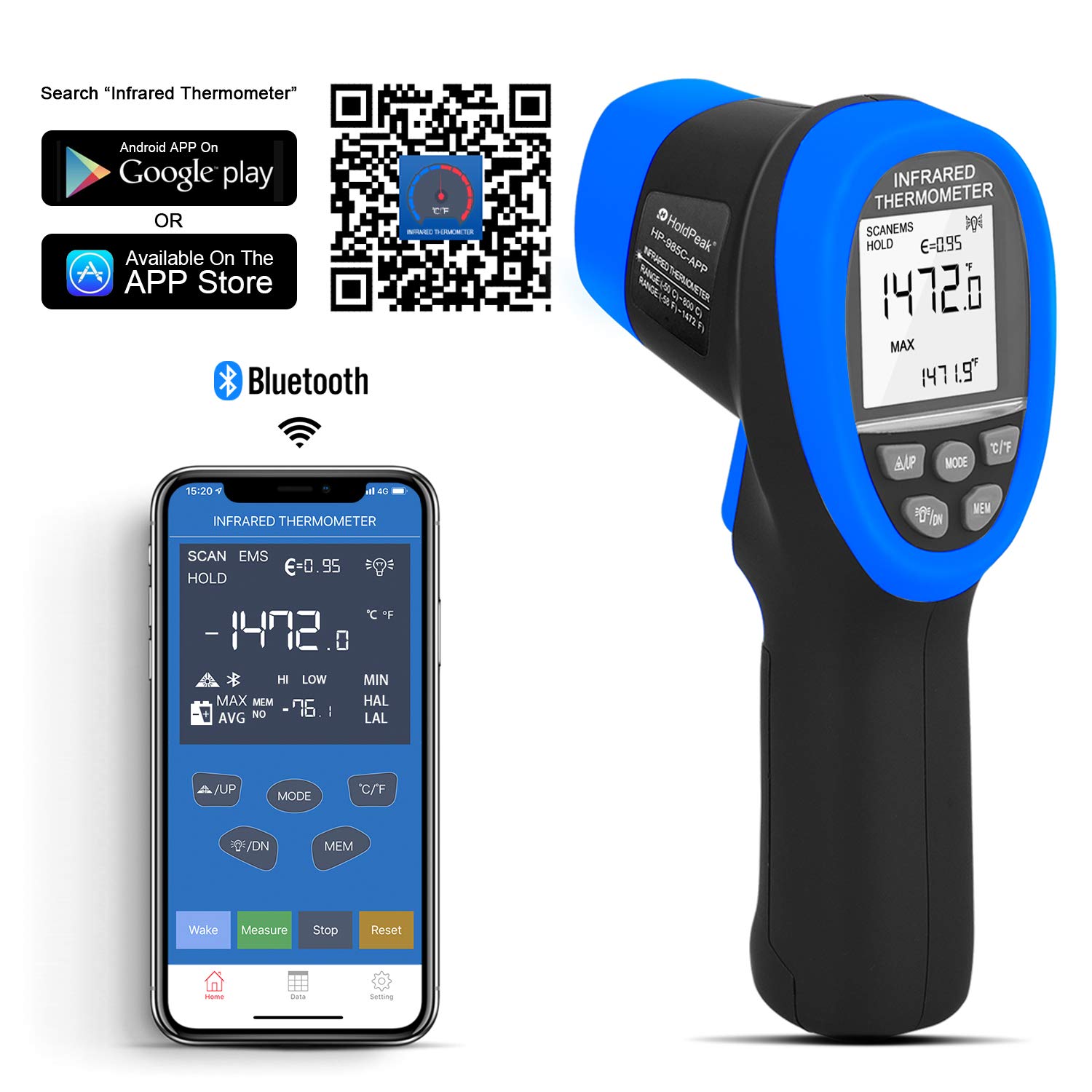 Digital Infrared Thermometer YF-985CAPP Non Contact Temperature Gun -58℉-1472℉ Pyrometer 16:1 Accurate IR Thermometer with Wireless Bluetooth,Backlight for Industry Kiln Forge【Not for Human】