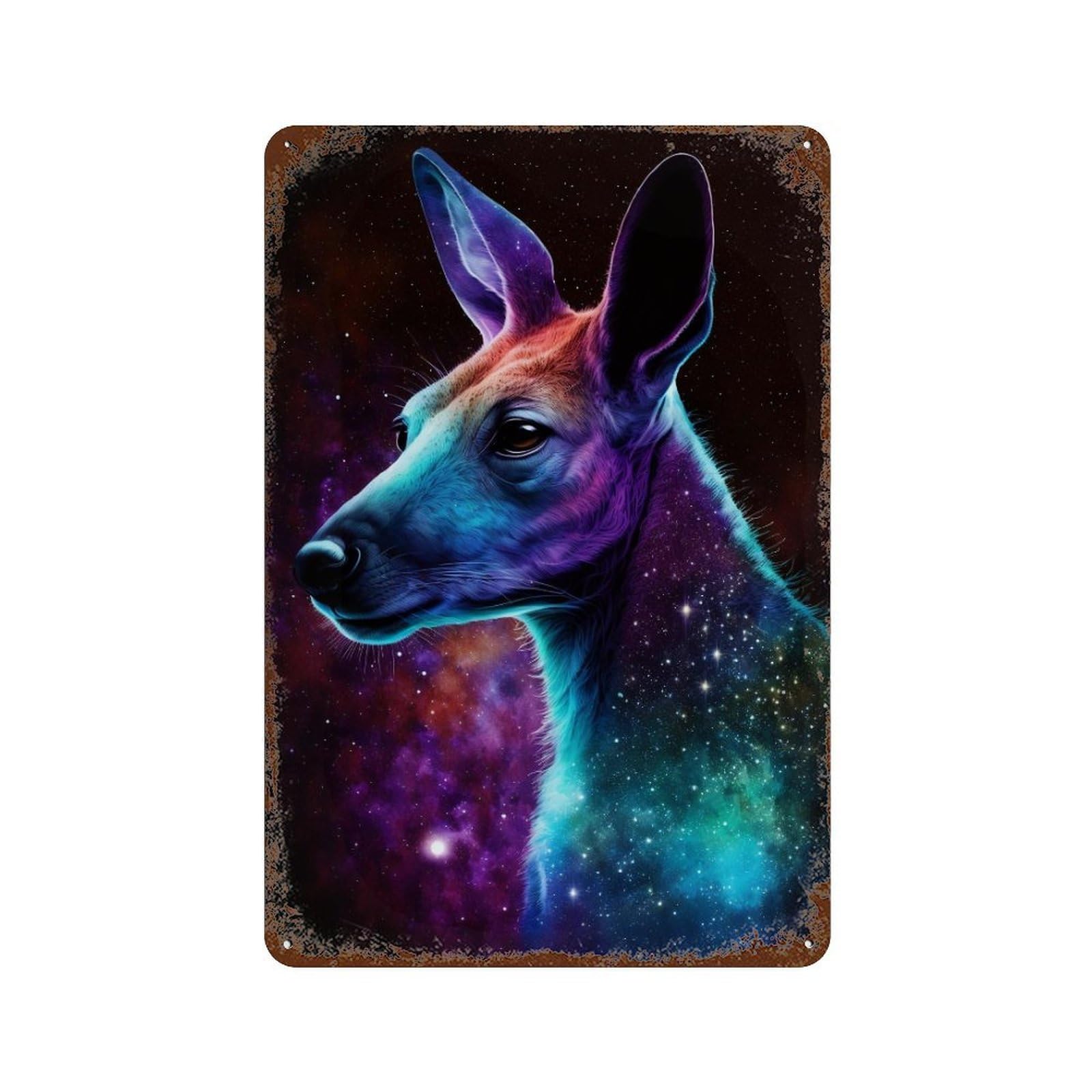 Distressed Metal Wall Sign with Cosmic Kangaroo Portrait-14 Design 11.8"x7.9", for Cafe, Home Bar And Lounge Decor, Retro Wall Decor