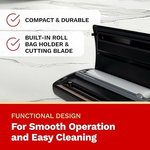 Miniatura 4 de The Harvest Company Sellador de alimentos al vacío, potente succión de 230 W, sella bolsas de hasta 11 pulgadas de ancho con una barra de calor de