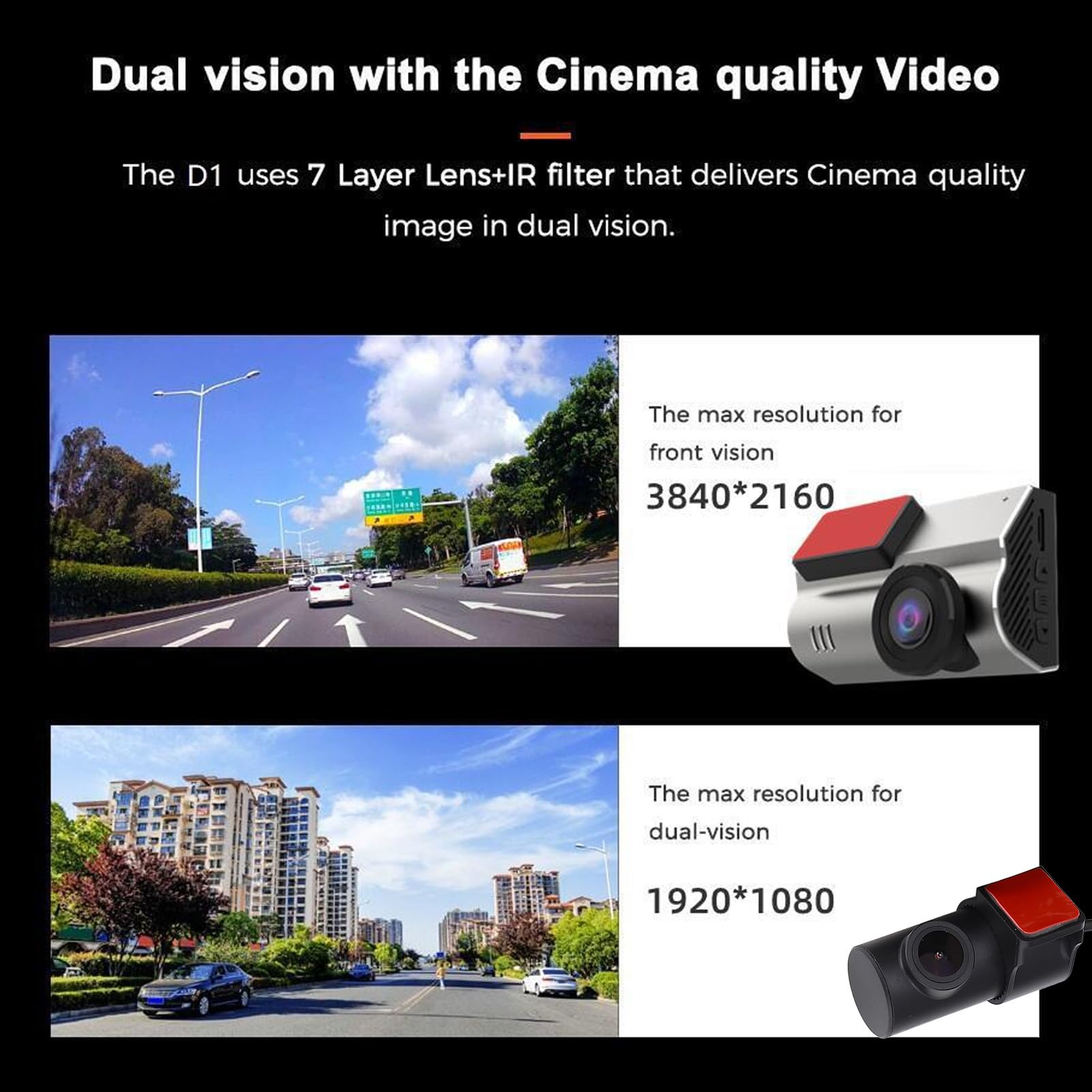 Rejestrator Jazdy Samochodem z Przodu i Tyłu 4K 1080P, Nagrywanie w Pętli z Noktowizorem na Ekranie IPS o Przekątnej 1,47 Cala z Czujnikiem G o Szerokim Kącie 170 Stopni