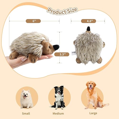 Vista 6 de Pawaboo Juguete de peluche para perro, 2 unidades no tóxico, súper suave, de piel sintética, erizo, juguete de entrenamiento para morder, juguetes