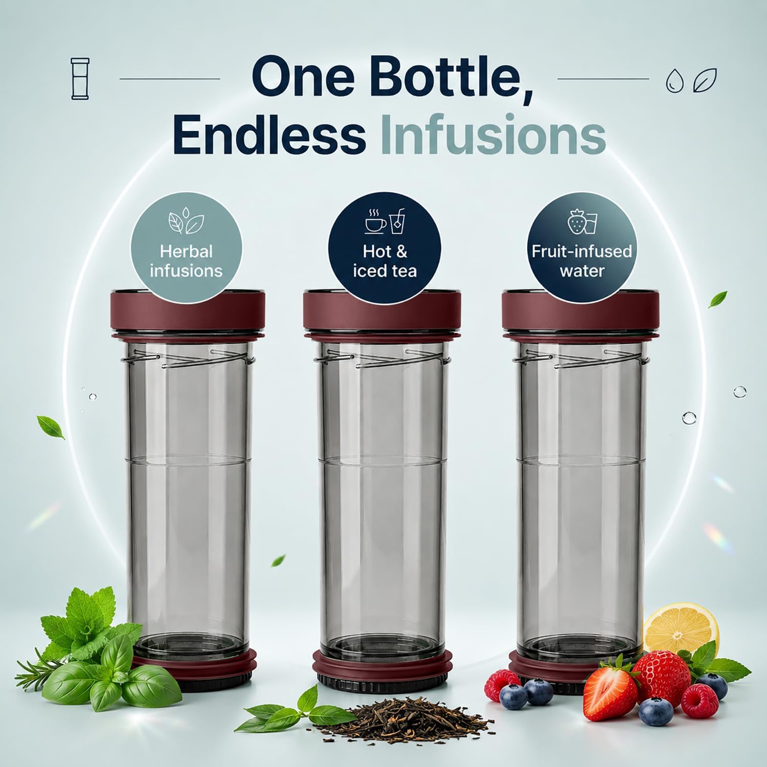 VIVA Recharge Tea Infuser Bottle, 16 oz Insulated Stainless Steel Travel Tumbler with Infuser, Hot & Cold Tea & Coffee, Patented Steep Control - Cranberry image 5