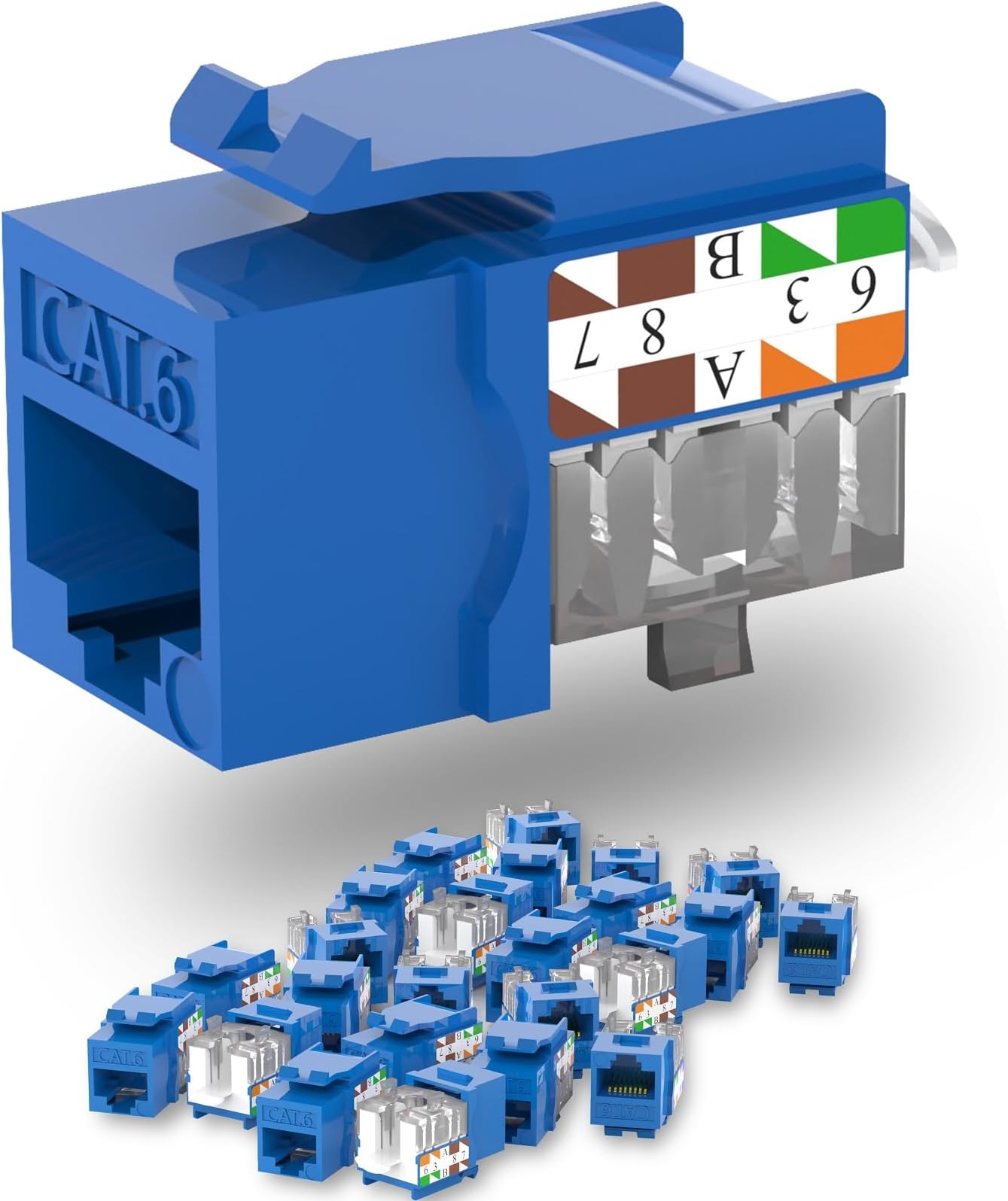 Keystone Jack Cat6 Slim 25 Pack, Keystone Jacks 90 Degree, RJ45 Keystone Jack Punch Down Blue, Cat6 Jack compatiable for Network WallPlate or Patch Panels