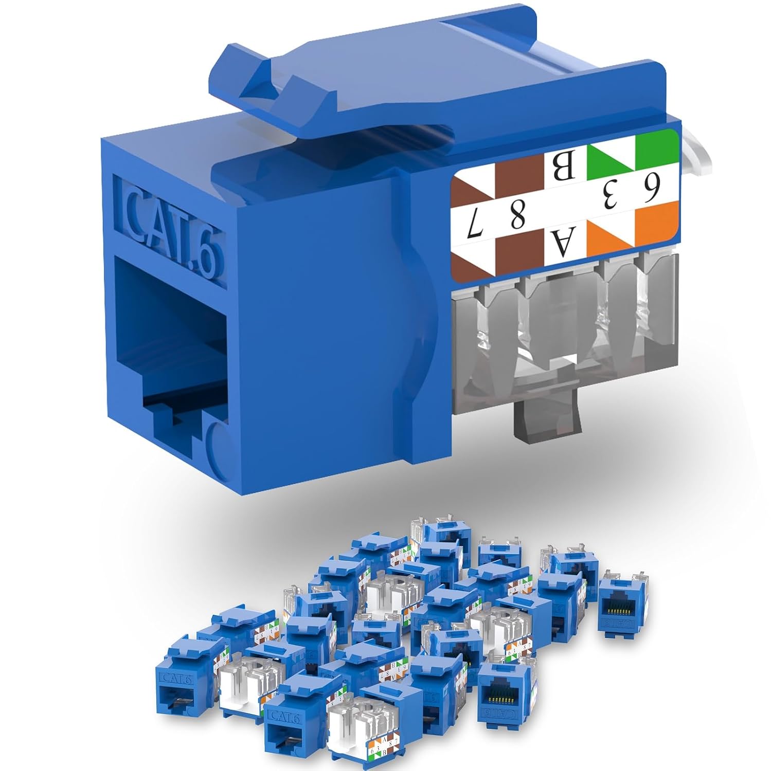 Keystone Jack Cat6 Slim 25 Pack, Cat6 Keystone Jacks 90 Degree, RJ45 Keystone Jack Punch Down White, Compatiable for High-Density Network WallPlate or Patch Panels