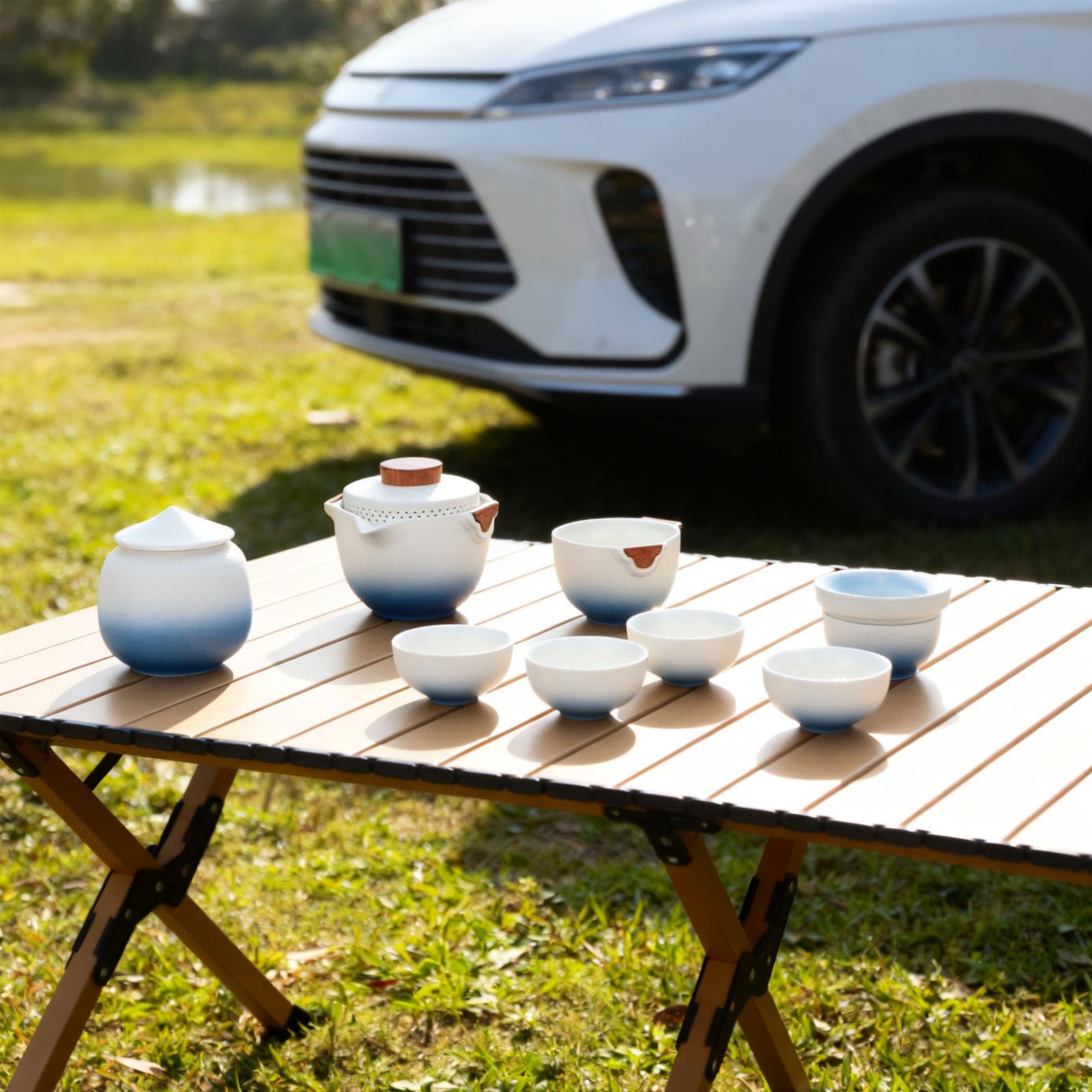 Zestaw do Herbaty Gongfu, Ceramiczny Podróżny Zestaw do Herbaty z Czajnikiem i Filiżankami Picia na świeżym Powietrzu