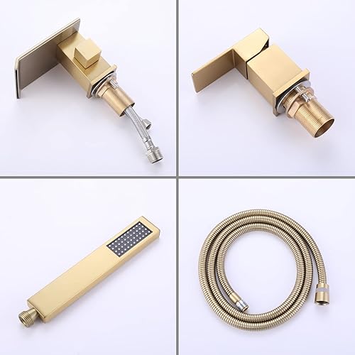 Miniatura 105 de TapLong Grifo de llenado de bañera en cascada con ducha de mano, juego de grifo de bañera romano generalizado, montaje en cubierta, 3 agujeros, Oro