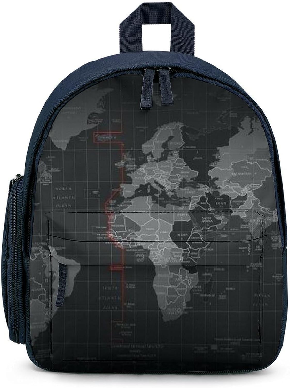 12 in Black World Map Backpack with Adjustable Strap Blue