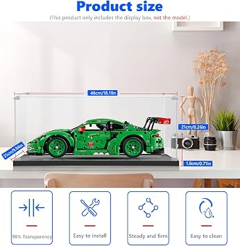 Acrylic Display Case Compatible with Lego Technic Porsche 911 GT3 R REXY 42224 - Dust Protected Storage Box for Lego Display Case, Size: 45*20*17CM (No Model)