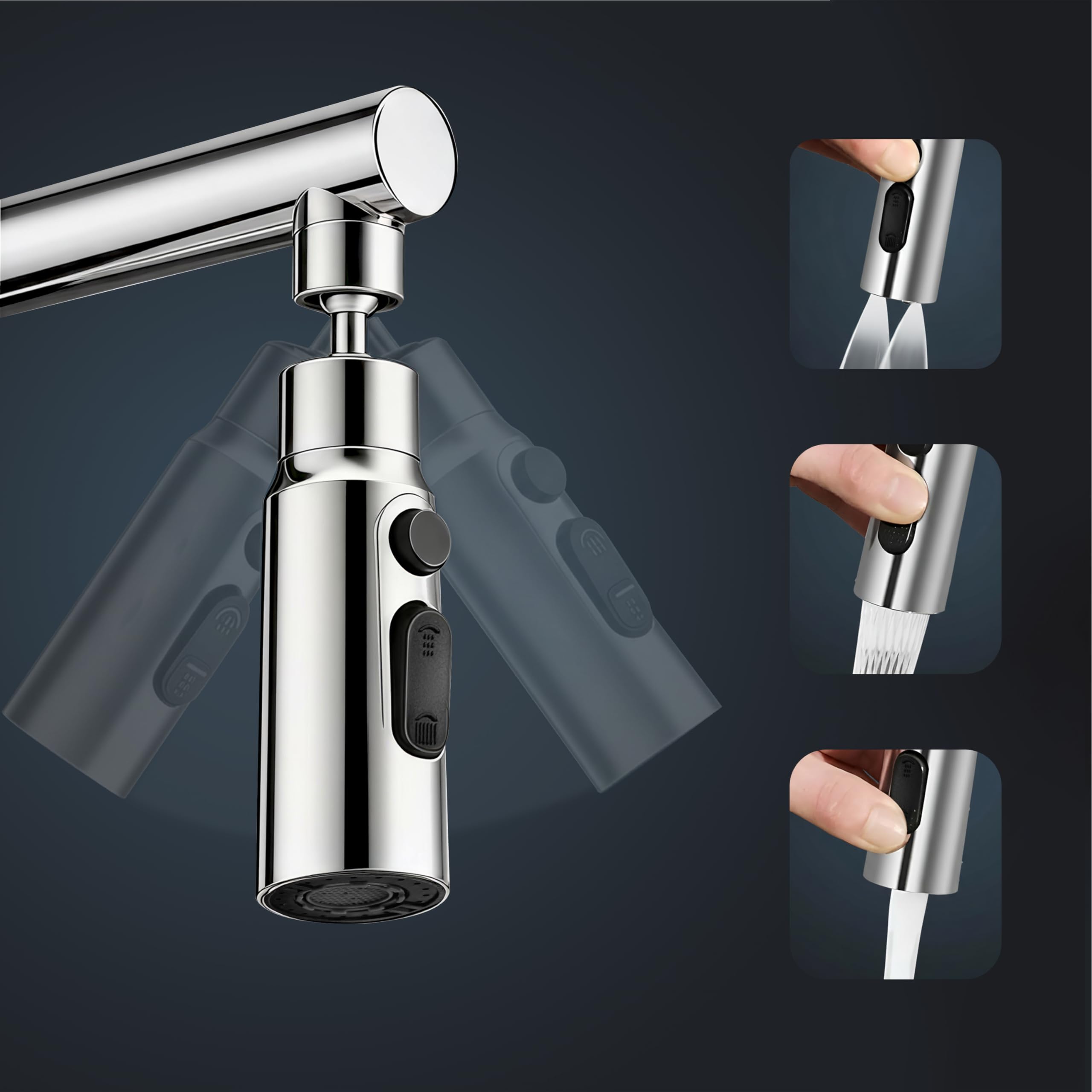 Plantex Full Brass Water-Saving Nozzle for Kitchen Tap Extender/Faucet Extender with 3 Anti-Splash Modes/Sink Tap Extension Fits F22 & M24 mm Taps - (Chrome Finish)