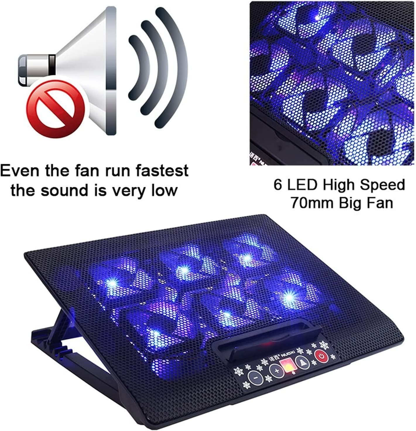 Enfriador Laptop Silent Cooler Notebook Almohadilla De Enfriamiento Aluminio Base 6 Ventiladores Laptop Soporte Puerto USB Soporte