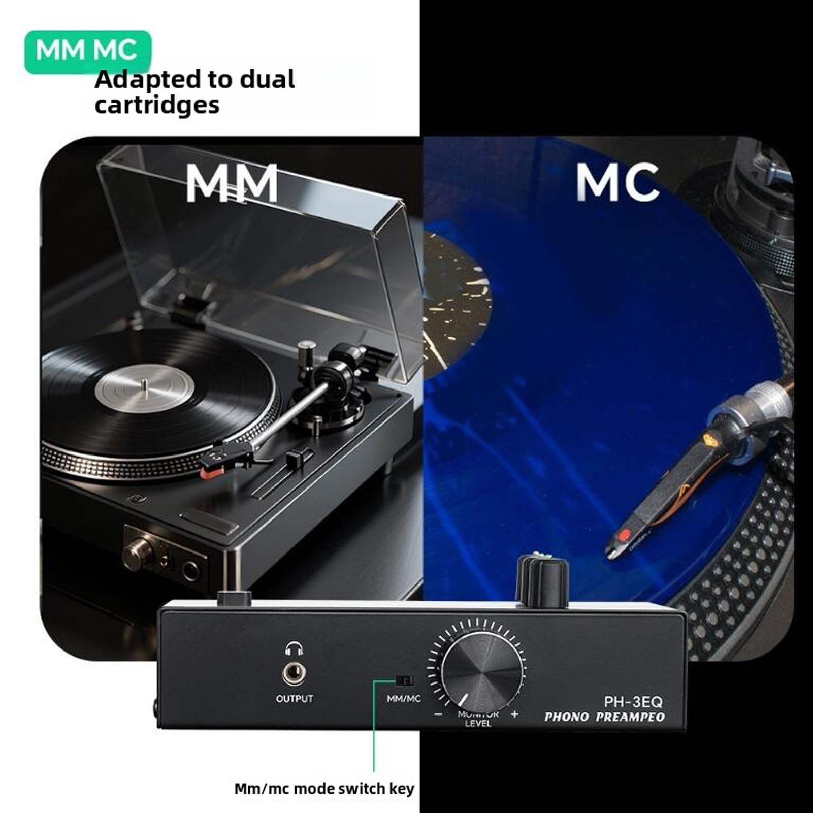ASHATA Przedwzmacniacz Audio Stereo dla Wkładek Mm MC, Wzmacniacz Słuchawkowy z 3-pasmowym Korektorem, Obsługuje Wyjście Słuchawkowe 3,5 Mm, 5-pinowe Wyjście Wejściowe XLR, Niski (wtyczka UE)