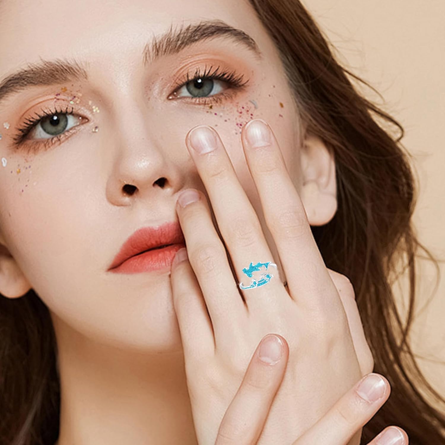 Sea Turtle Starfish/Hammerhead Shark/Orca Killer Whale/Octopus Moonstone/Mermaid Moonstone Open Ring for Women Sterling Silver Adjustable Rings Ocean Rings for Birthday Party Gifts - Image 3