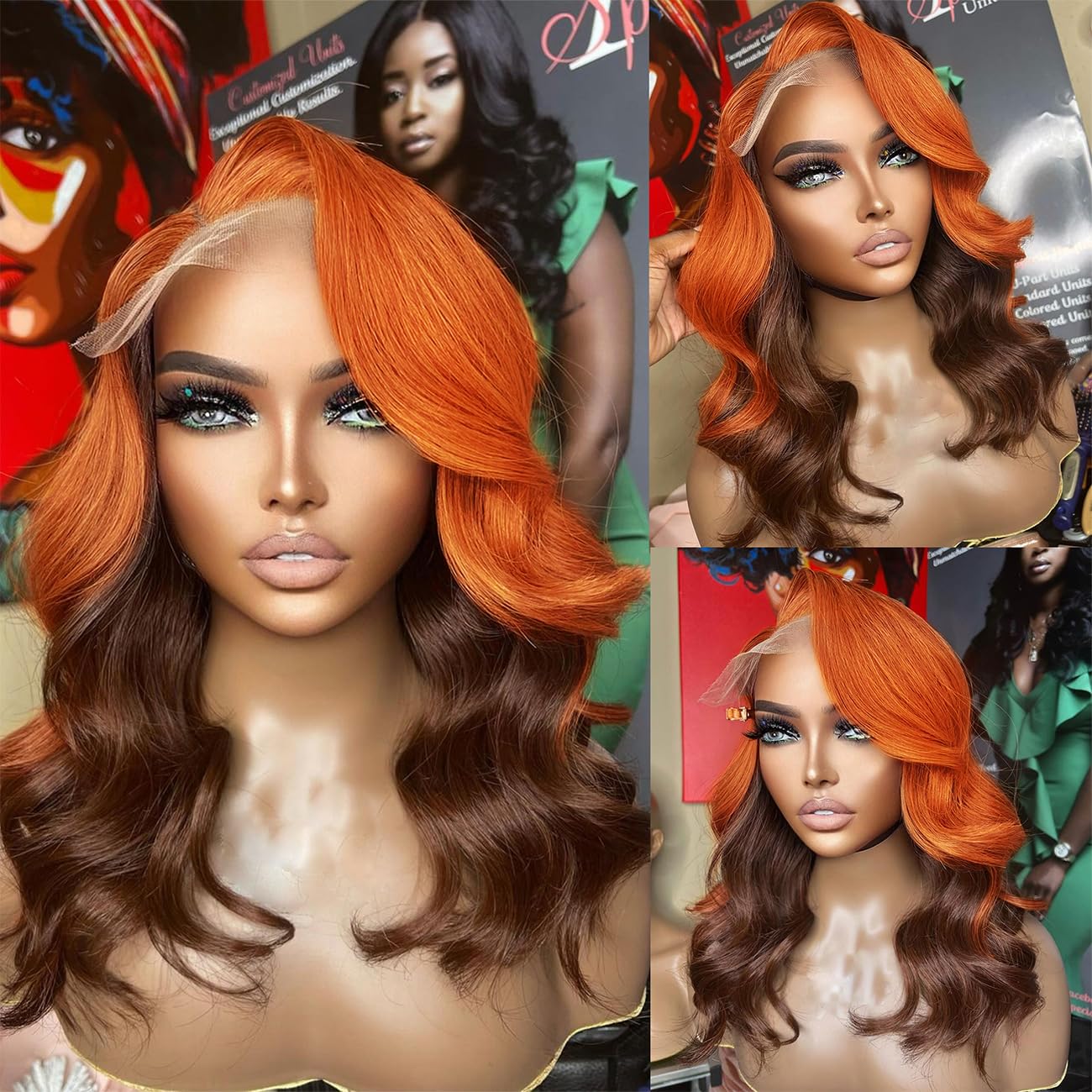 200% Density 13X6 Highlight Ombre Lace Front Wig Human Hair For Women Ginger Orange Lace Front Wigs Human Hair With Baby Hair Glueless Lace Front Wigs Human Hair Pre Plucked Full And (20 Inch)