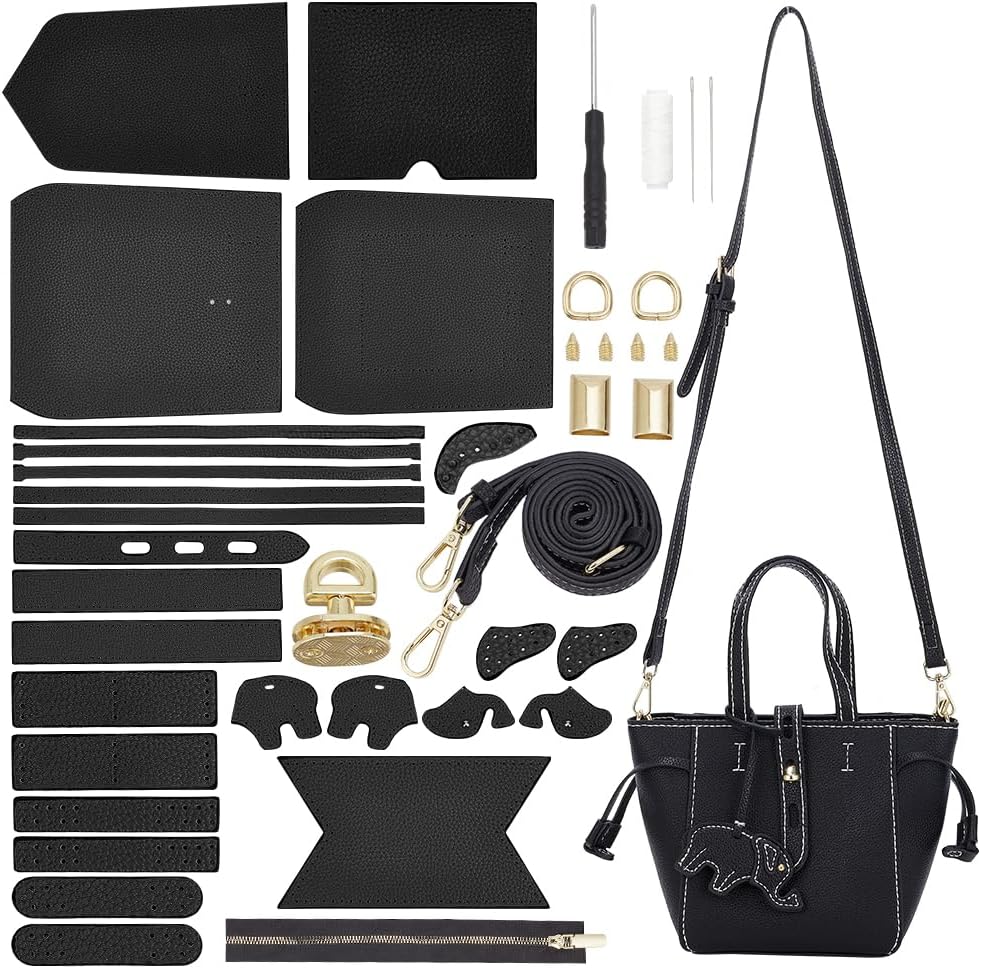WADORN DIY Leather Tote Bag Making Kit - PU Leather Craft Sewing Handbag Making Sets - All Accessories for Gift, 10.2x4.7x7 in, Camel