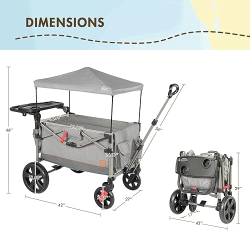 Miniatura 7 de Busy Bee Cochecito plegable para 2 niños, carrito plegable para niños con barra de mango ajustable, toldo extraíble, arnés de 5 puntos, ruedas que
