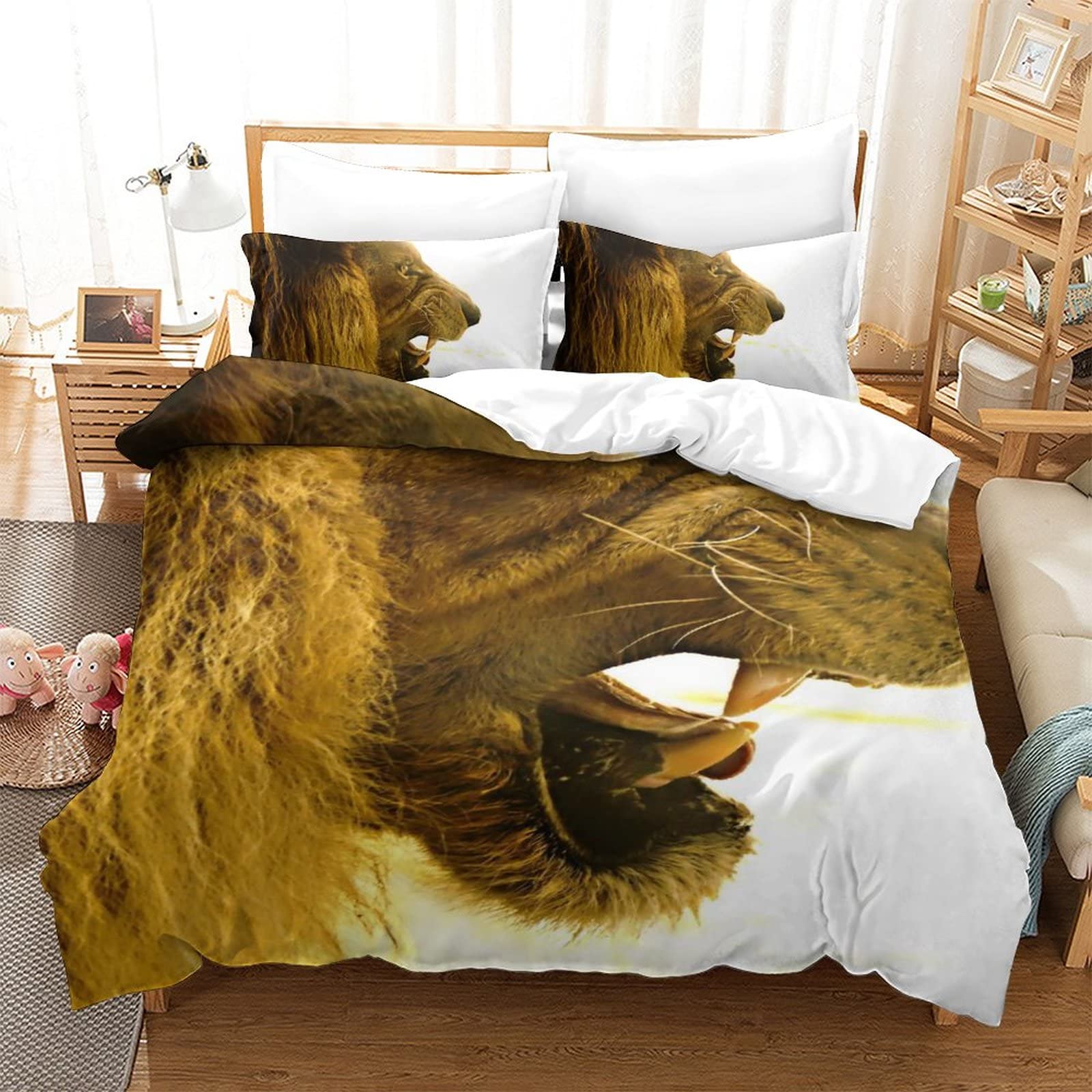 Parure de lit imprimée lion : le gardien majestueux de vos nuits en 3D