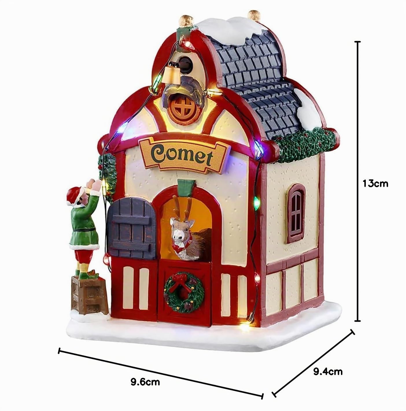 LEMAX La tana della Renna Cometa con luci led "Comet's Den" in resina H13.2x9.4x9.6 cm