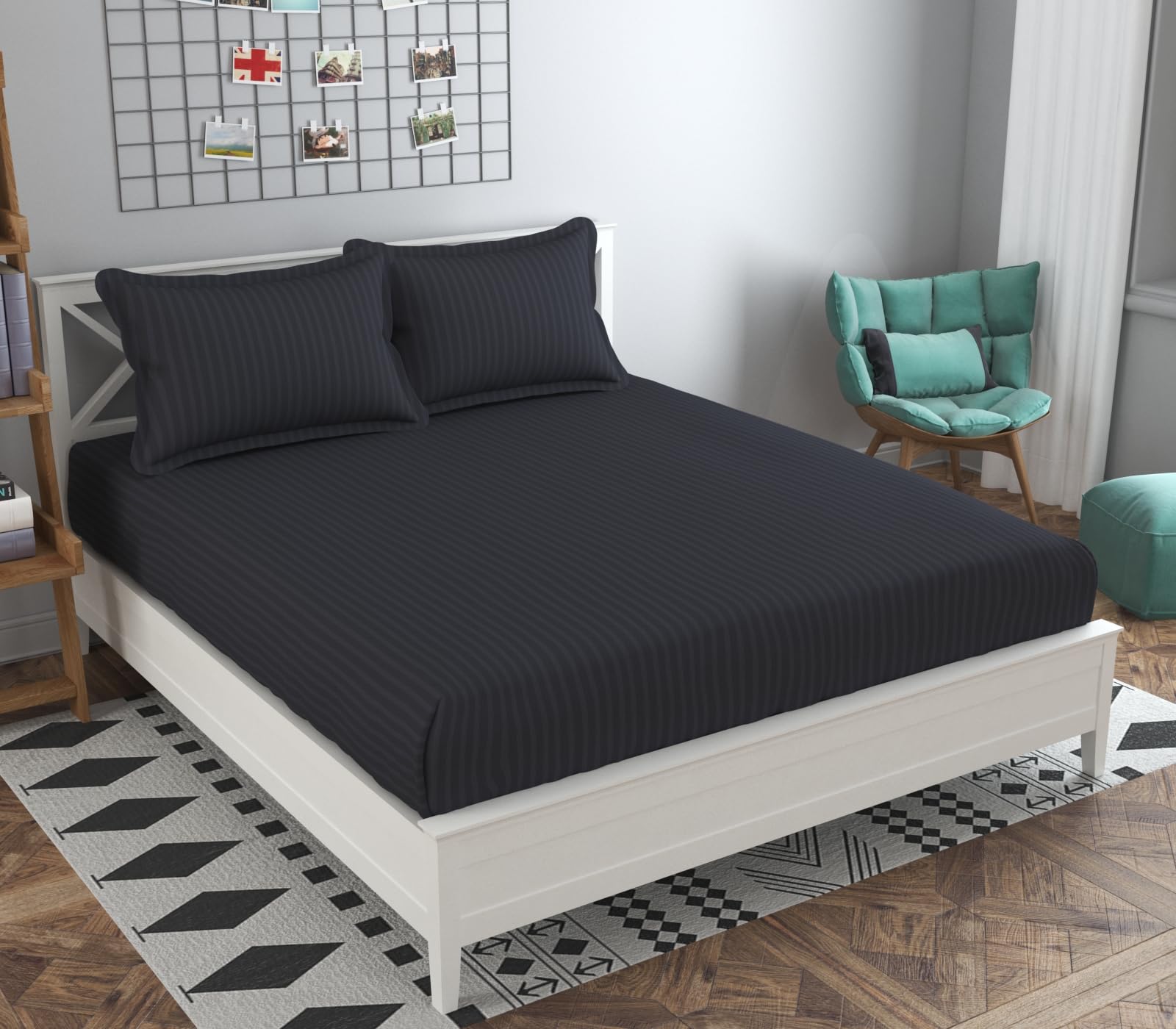 Olive Striped Cotton Bedsheet - Single Bed -17