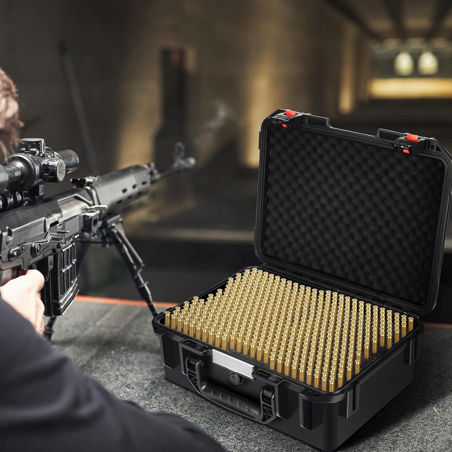Round Rifle Ammo Storage Box – TSA Approved Waterproof Ammo Case for 5.56 NATO, .223 Rem, .300 Blackout, .222 Rem, .204 Ruger | with Silicone Desiccant | Heavy-Duty Ammo Can for Long-Term Storage