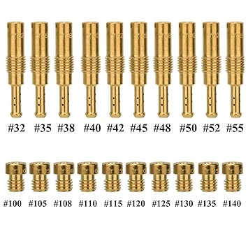Terberl 20Pcs Jets Kit - 10 Pcs Carburetor Main Jet and 10 Pcs Slow Pilot Jet for Keihin OKO KOSO CVK PWM PWK Carb,Brass Jet Kit