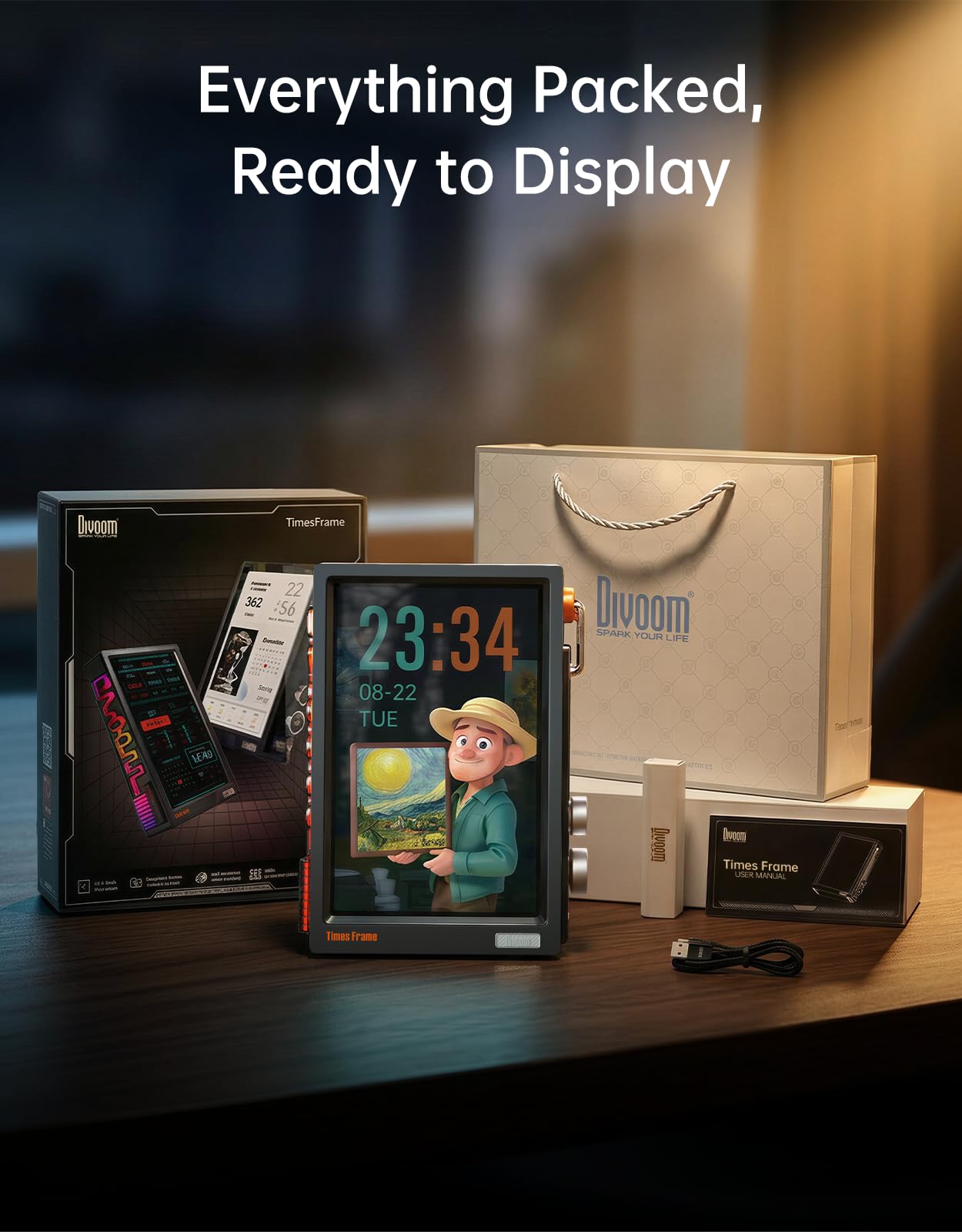 Divoom Times Frame 10,1" Wi-Fi cyfrowa ramka na zdjęcia z aplikacją i 64 GB, wyświetlacz HD IPS 1280 x 800 cm, RGB, dekoracja do domu, dla nerdów (czarna)