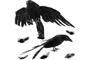 2 Pack Realistic Crows Halloween Decoration, Lifesize Handmade Feathered Ravens