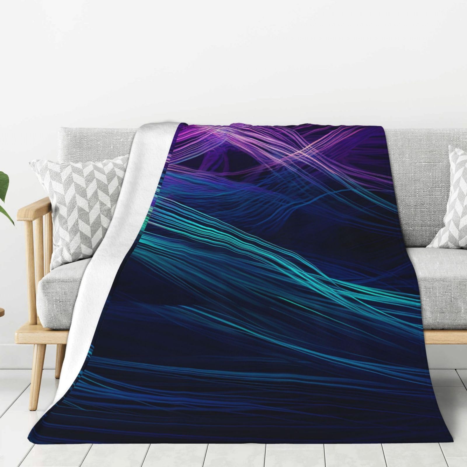 Couverture polaire flanelle 152x127 cm à lignes fluides pour canapé et lit