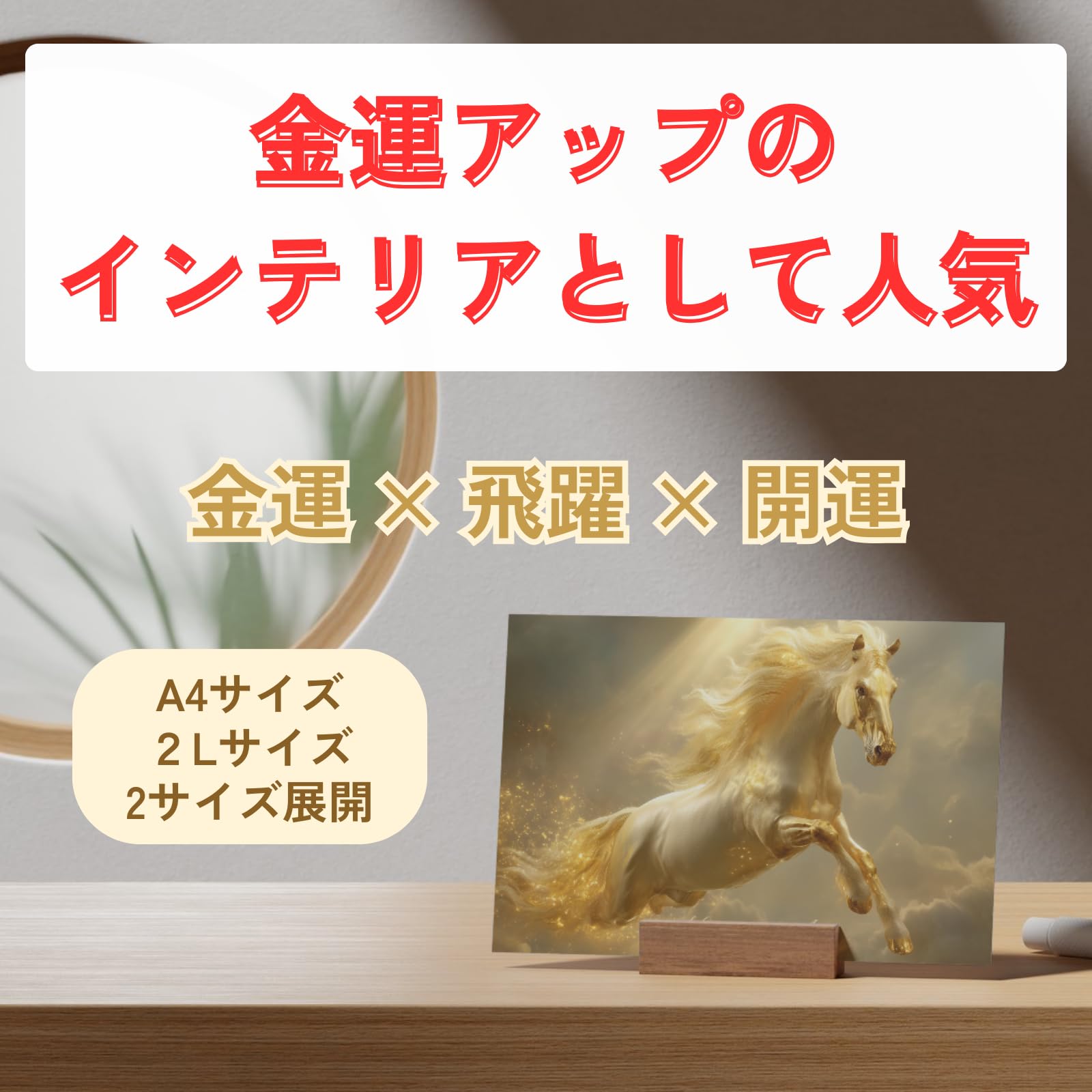 Amazon.co.jp: 【Happirio】開運アート｜黄金瑞馬《神馬》ポスター｜金