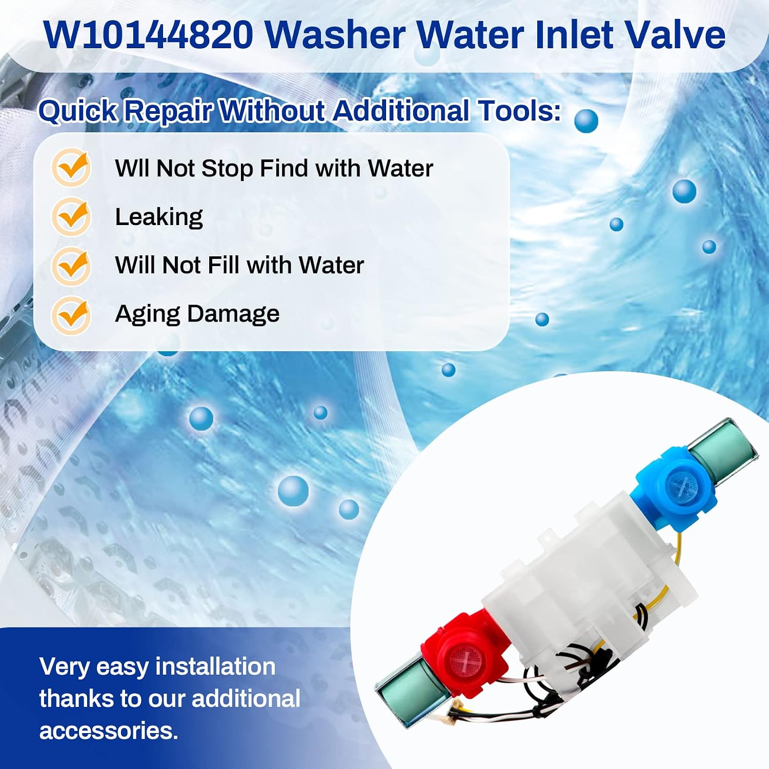 Upgraded W10144820 Washer Water Inlet Valve with Installation Tools,Compatible with whirlpool Washing Machine Replacement Part Replace WPW10144820,AP6015761,AP4371093,W10311458-1 Year Warranty