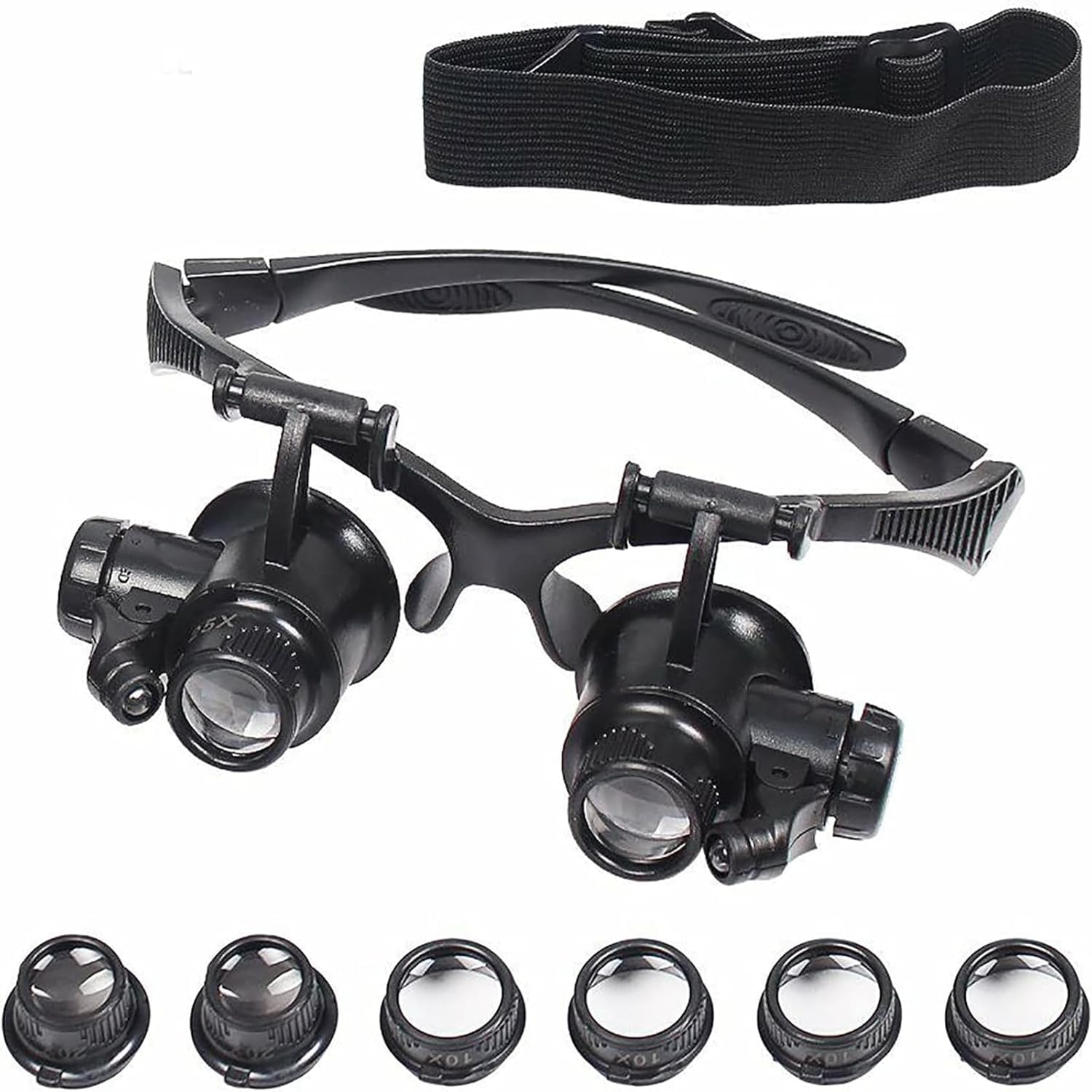 Magnifying Glass with Light,Watch Repair Magnifier Head Mount with 4 Interchangeable Lenses 10X 15X 20X 25X,Magnifying Glass for Reading, Jewellers Loupe, Watch and Electronic Repair